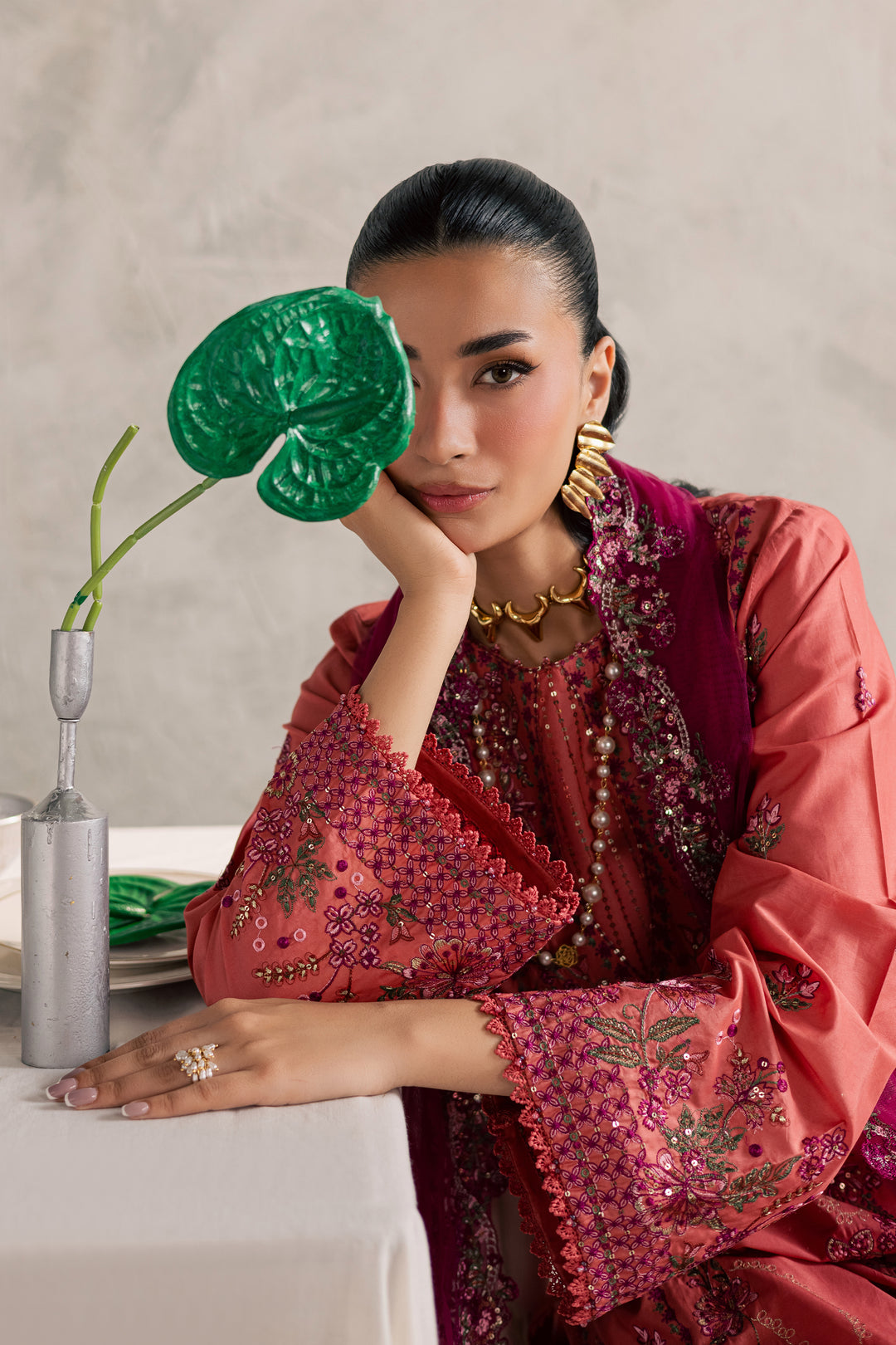 Rust Nazneen 3Pc - Festive Embroidered Lawn