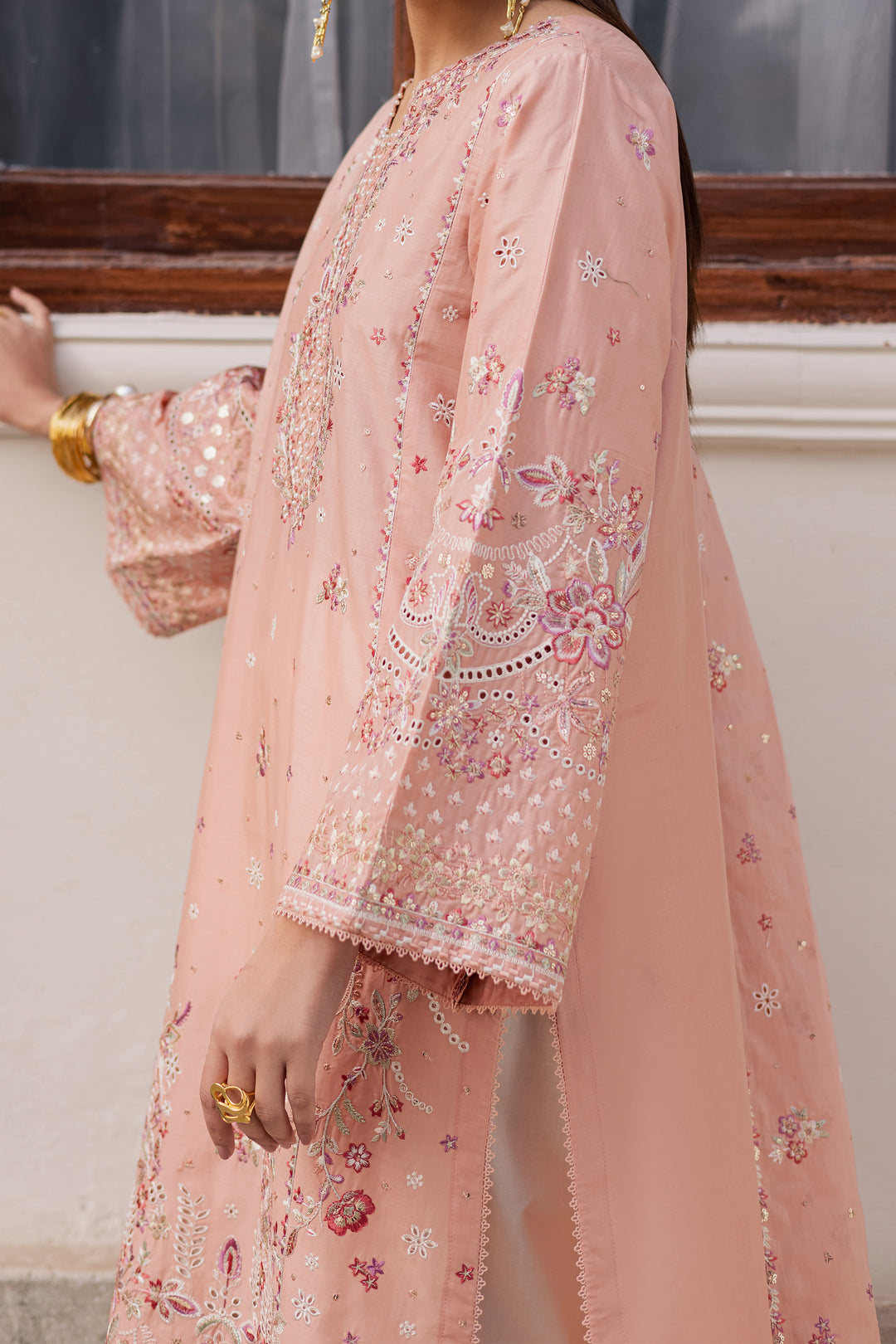 Peach Line 3Pc - Festive Embroidered Lawn