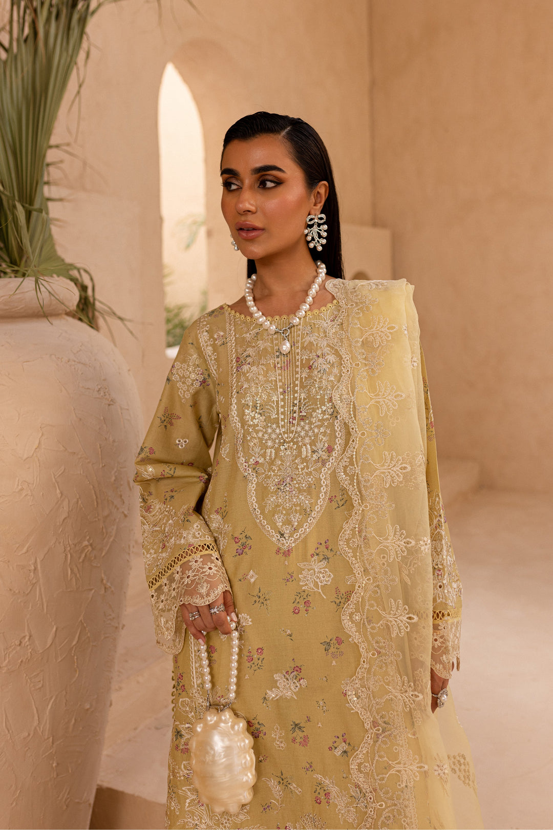 Ammar Olive 3Pc - Embroidered Luxe PRET - BATIK