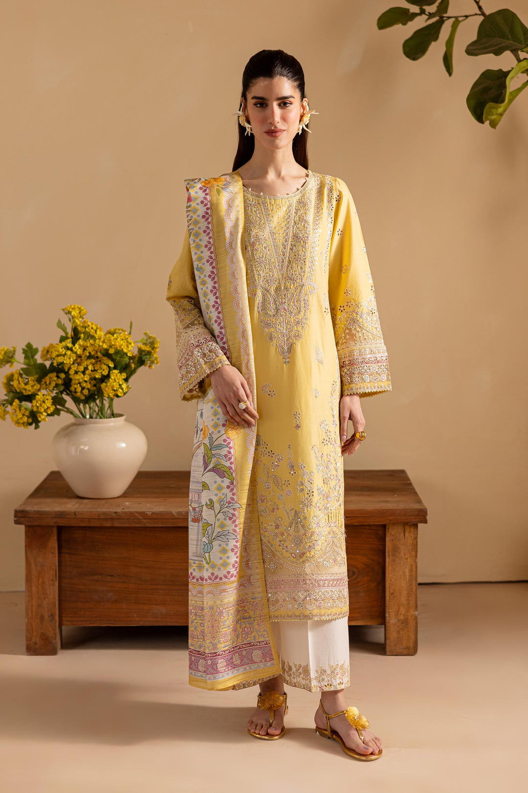 Lime Yellow 3Pc - Embroidered Luxe PIMA