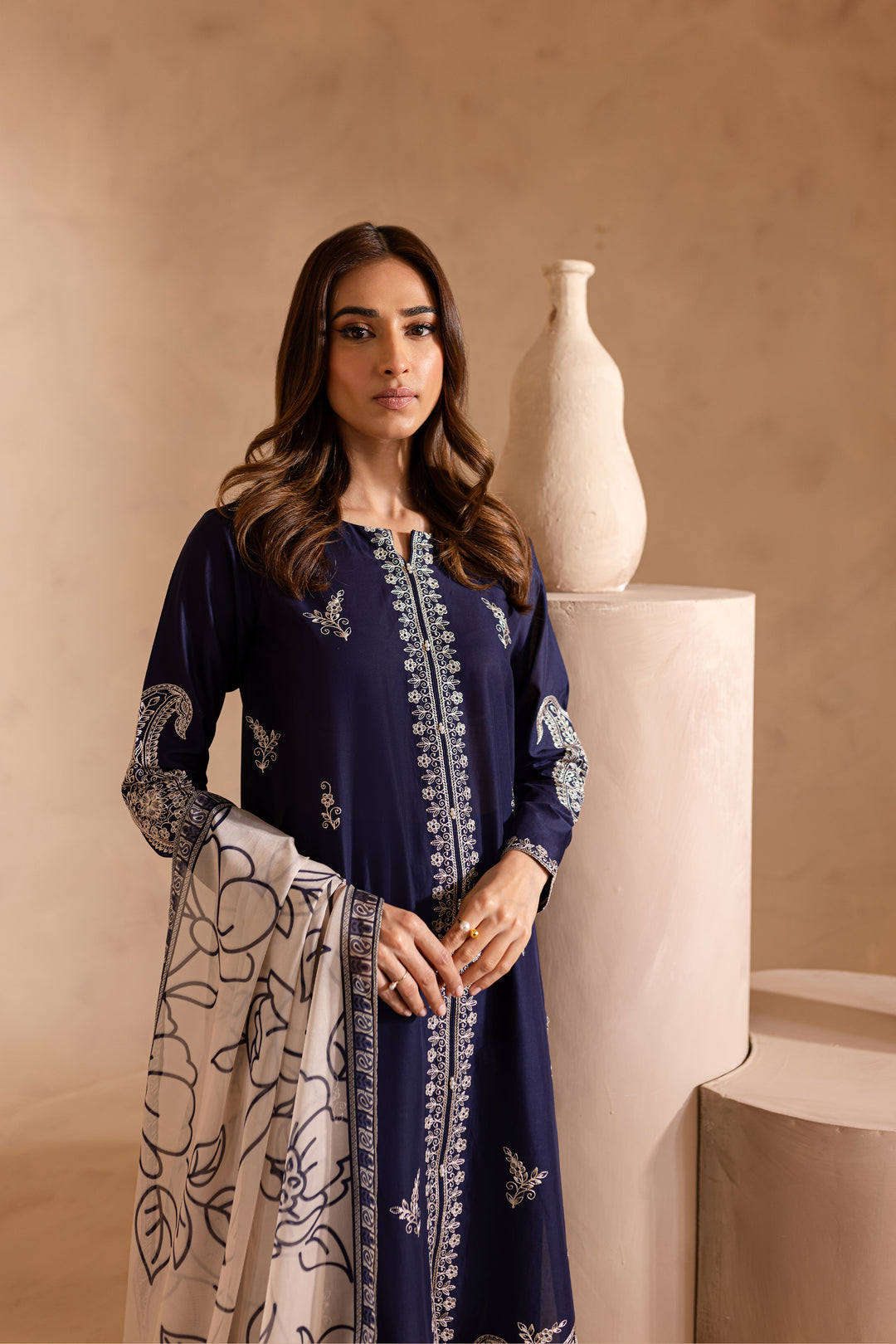 Deep Sea 3Pc - Embroidered Lawn Dress