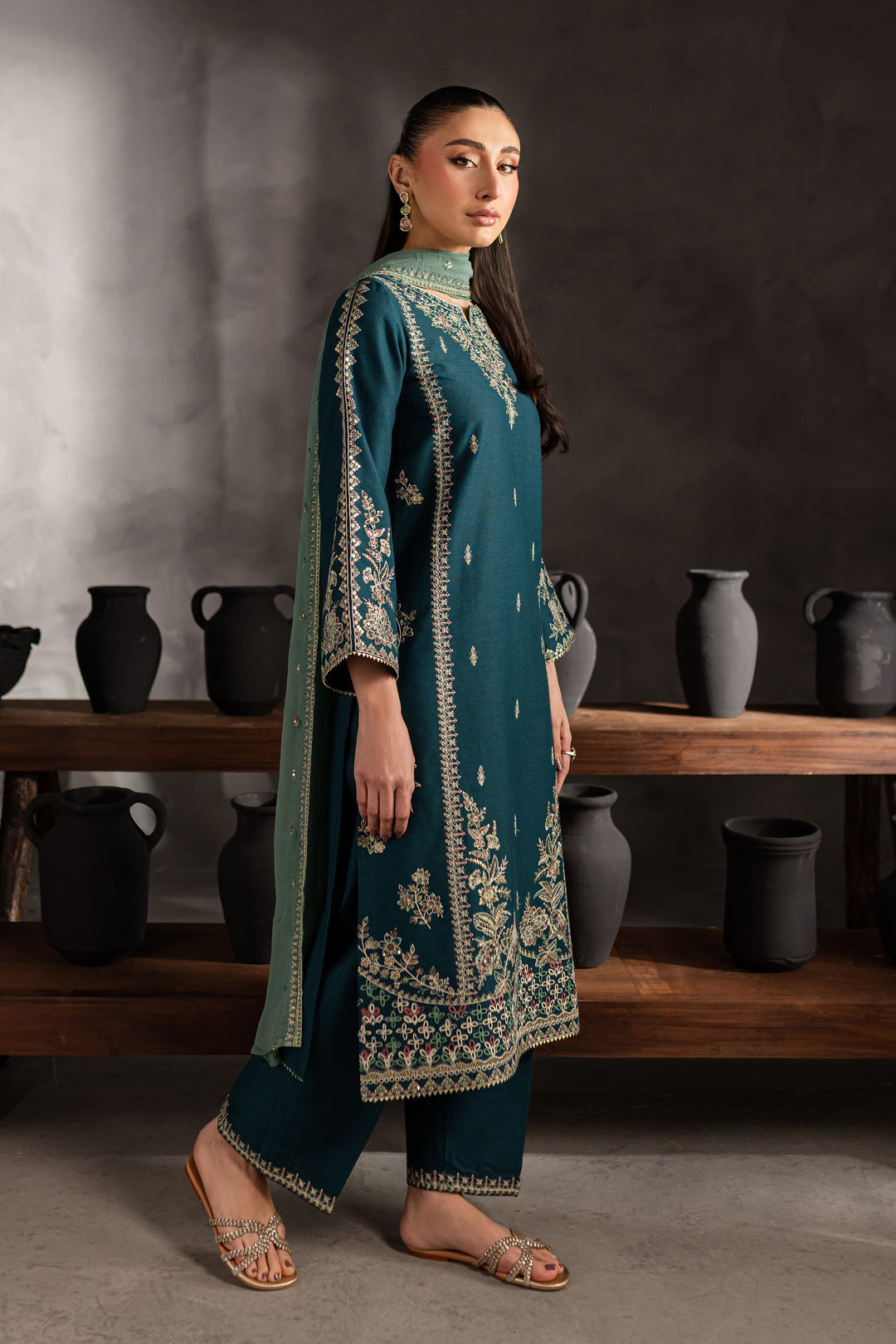 Dark Dew 3Pc - Embroidered Karandi dress