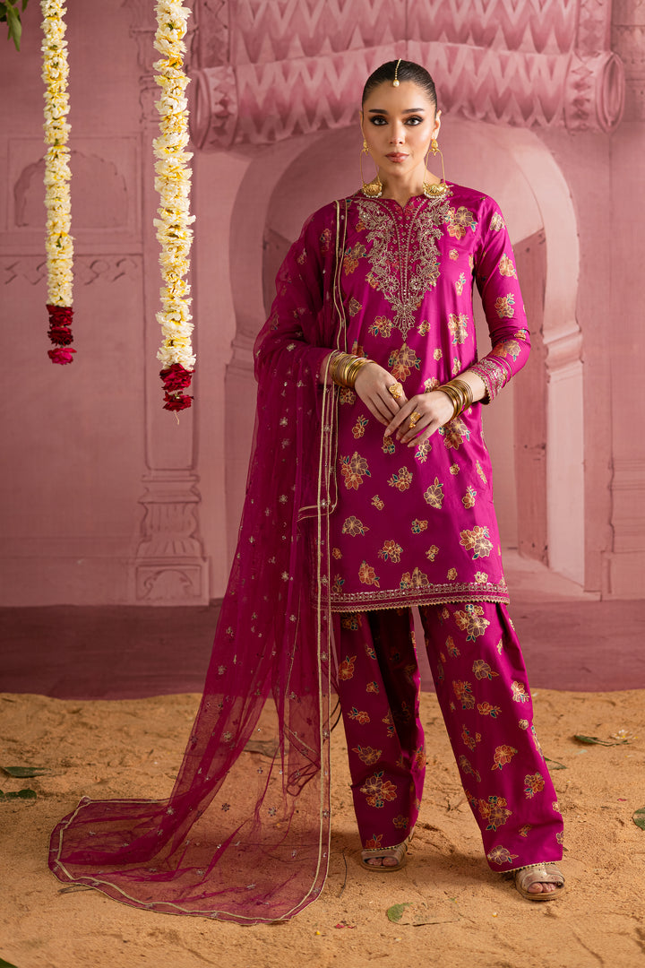 Meeka 3Pc- Printed Lawn Dress With Farshi Shalwar