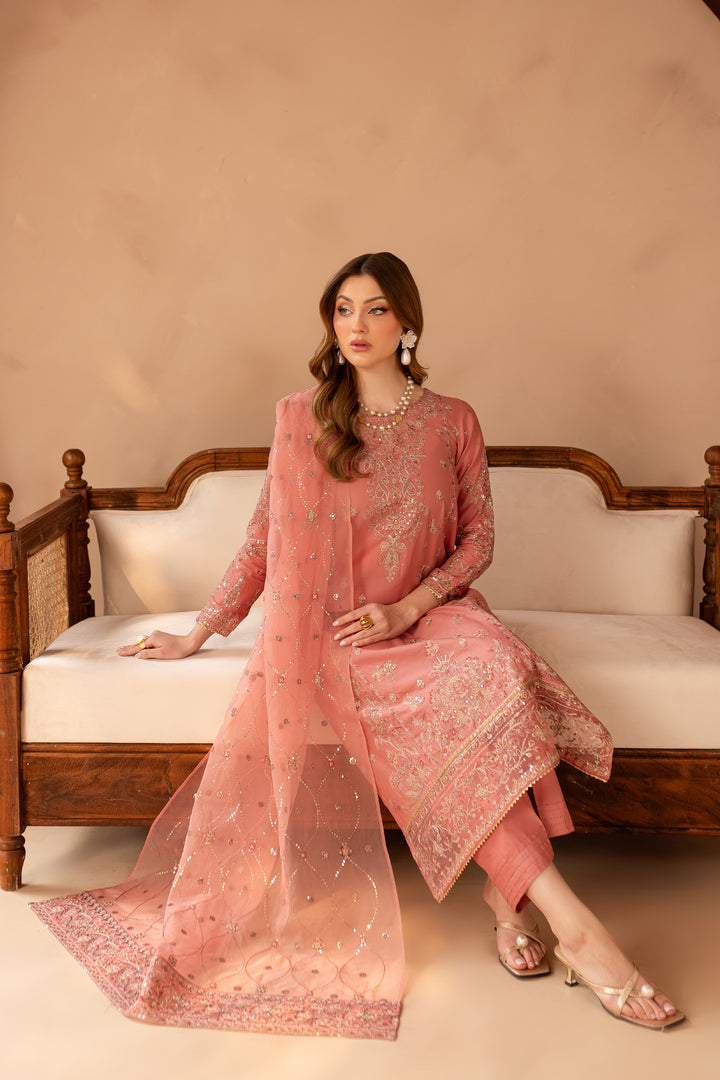 Dusty Pink 3Pc - Embroidered Lawn Dress