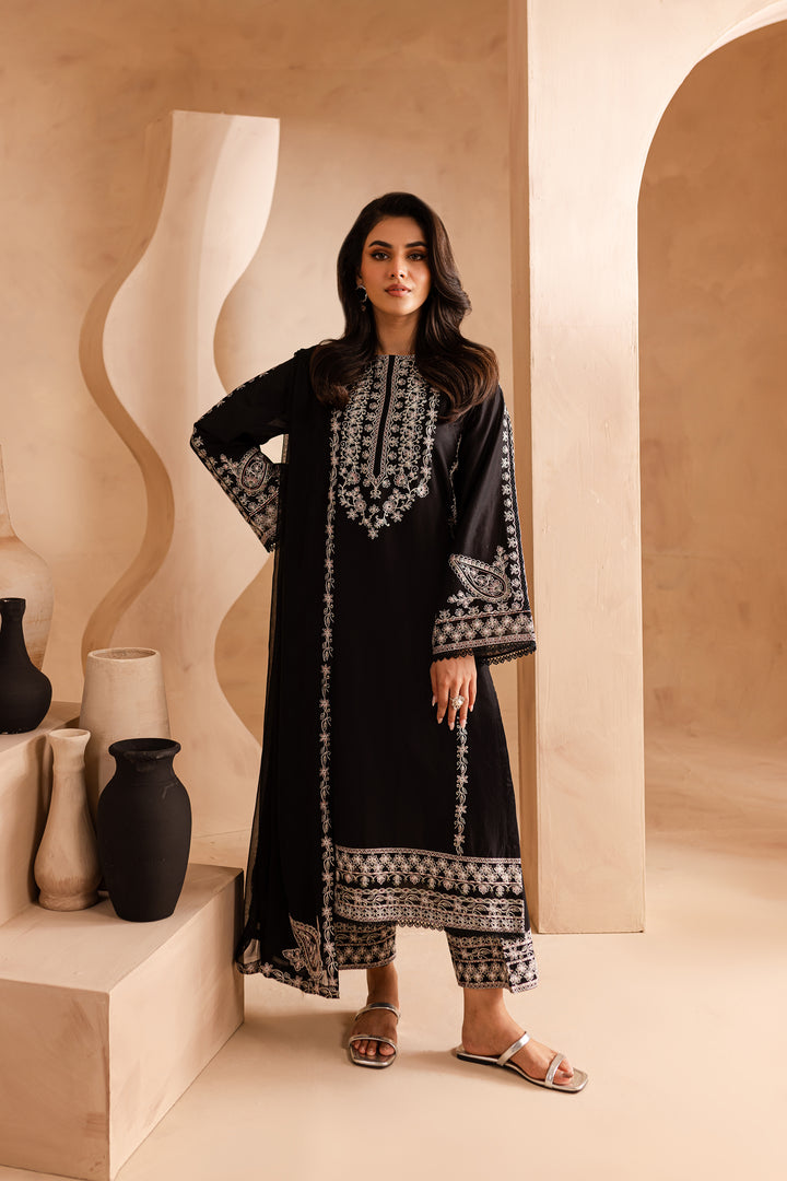 Black Pearl 3Pc - Embroidered Lawn Dress