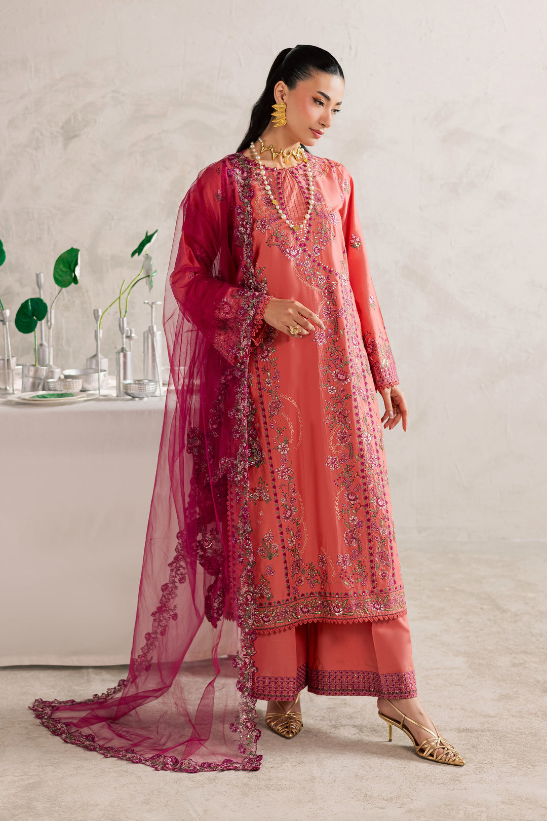Rust Nazneen 3Pc - Festive Embroidered Lawn