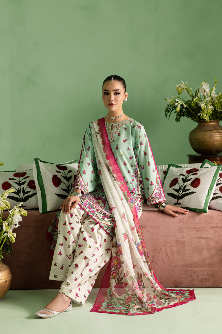 Neena 3Pc - Printed Lawn Dress With Farshi Shalwar