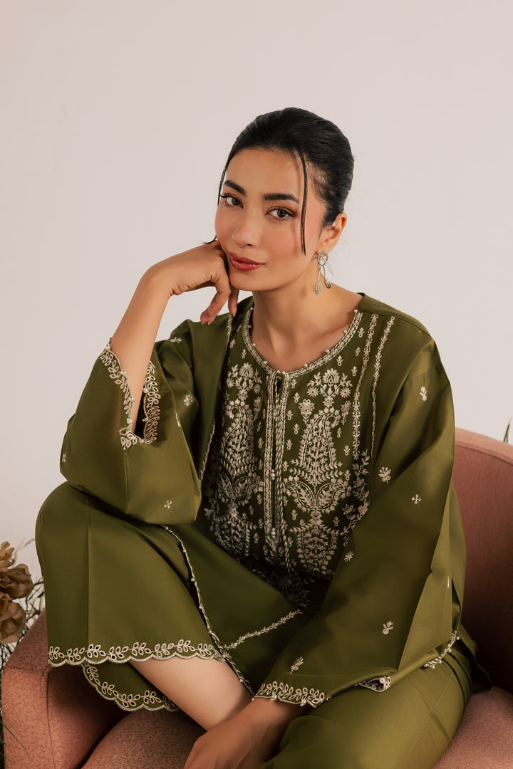 Mina Green 2Pc - Embroidered Lawn Dress