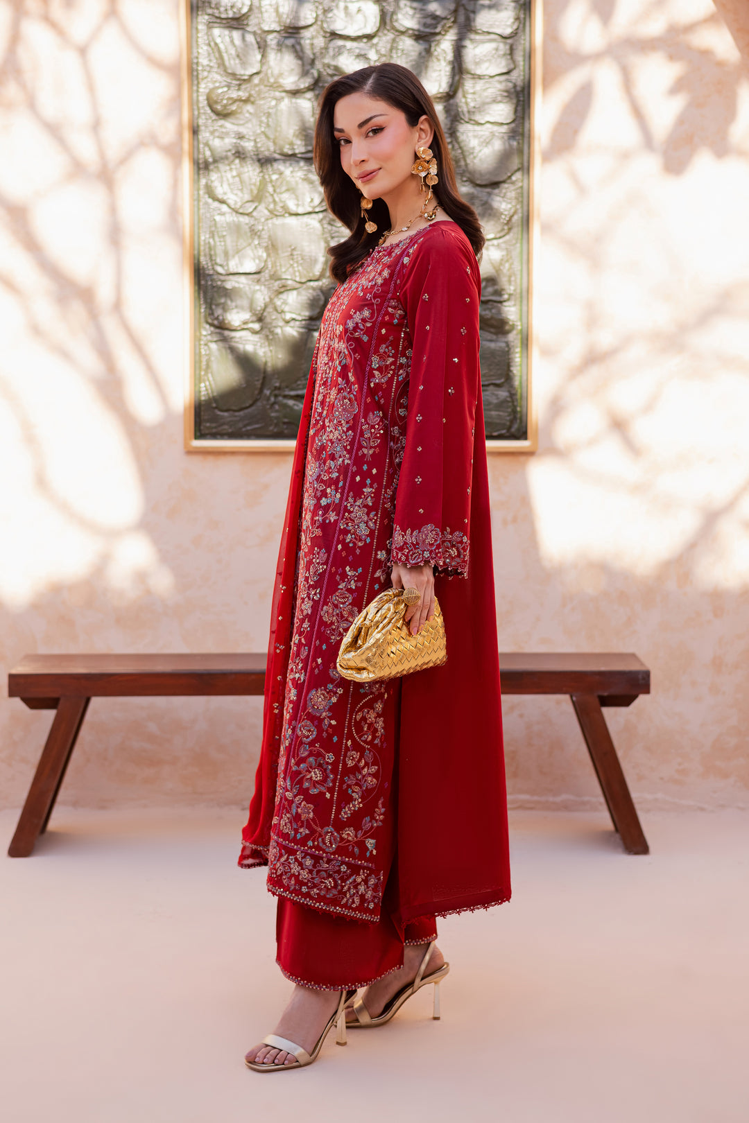 Red Delight 3Pc - Festive Embroidered Lawn