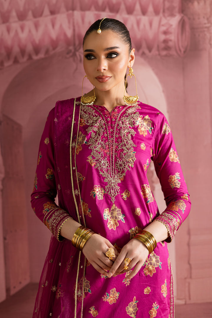 Meeka 3Pc- Printed Lawn Dress With Farshi Shalwar