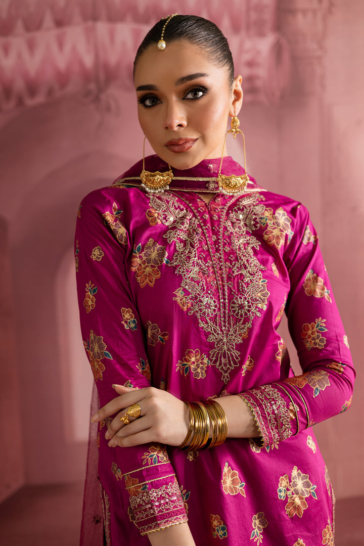 Meeka 3Pc- Printed Lawn Dress With Farshi Shalwar