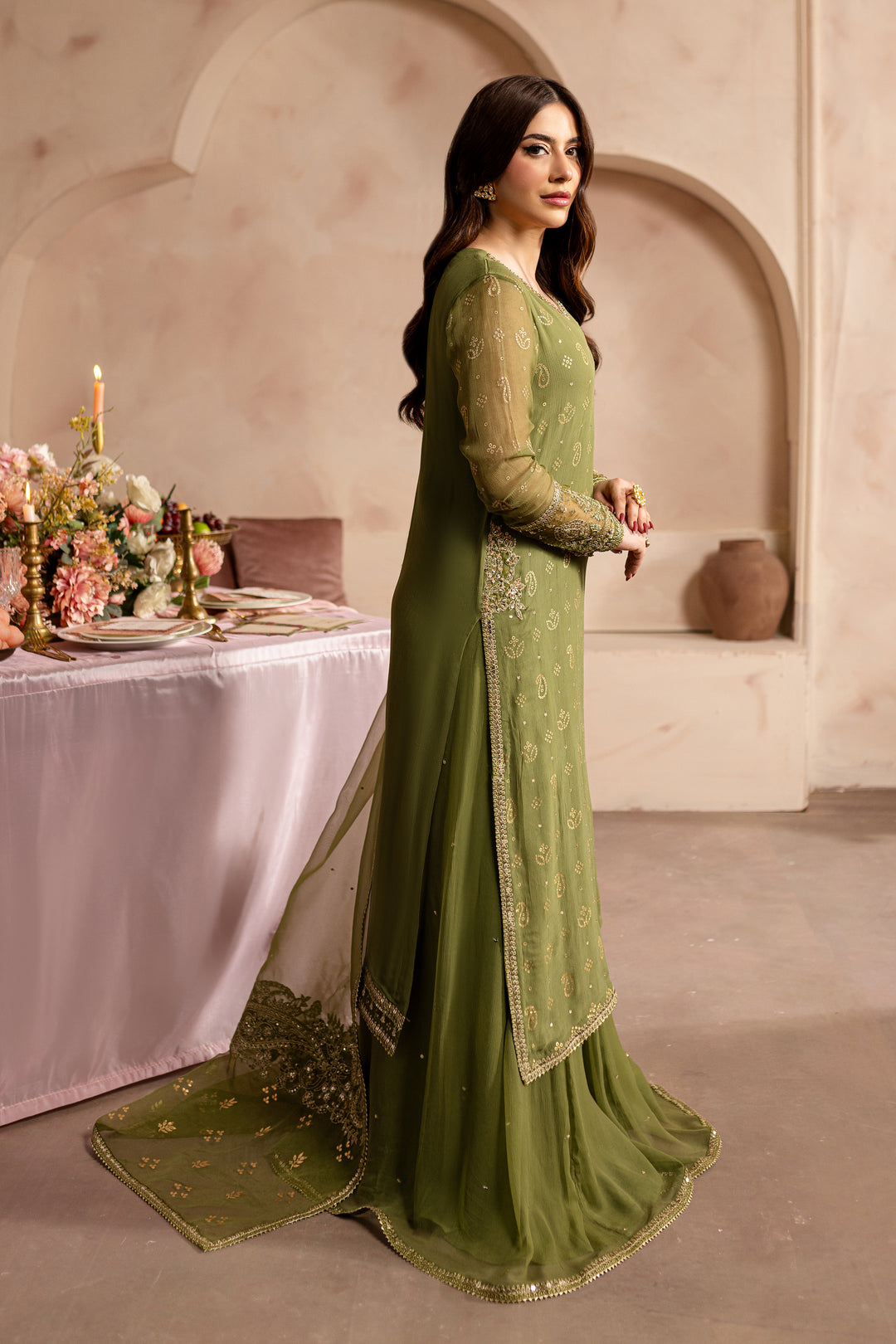 Green Jewel 3Pc - Embroidered Luxe PRET