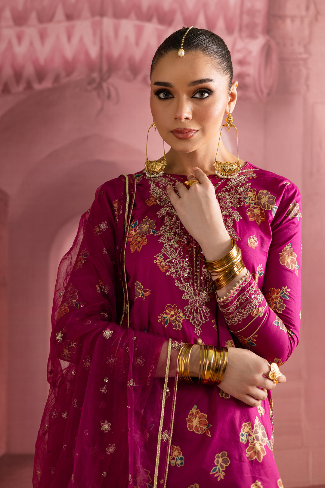 Meeka 3Pc- Printed Lawn Dress With Farshi Shalwar
