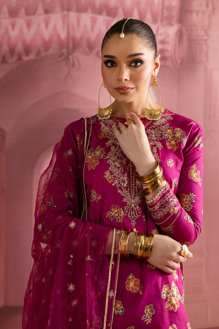 Meeka 3Pc- Printed Lawn Dress With Farshi Shalwar