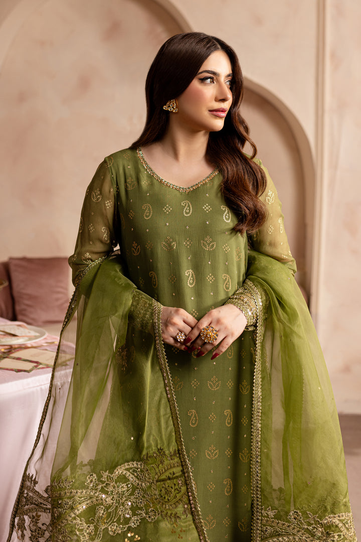 Green Jewel 3Pc - Embroidered Luxe PRET