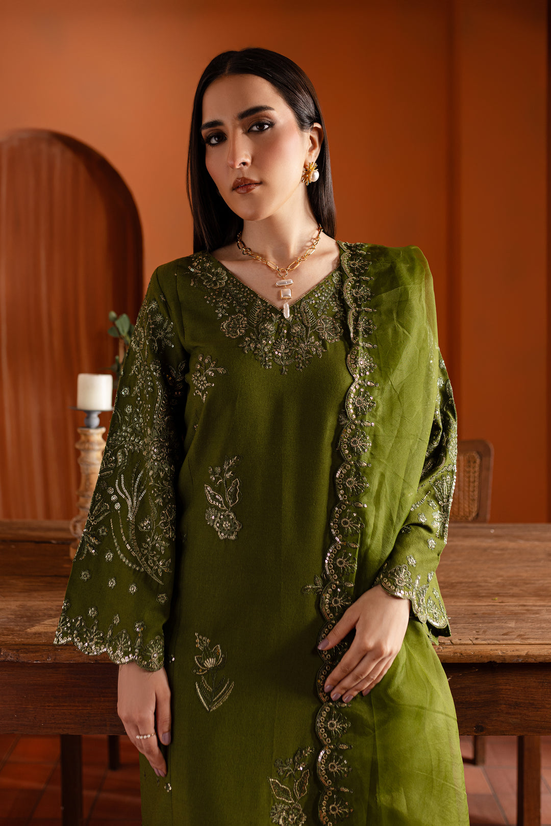 Rosine 3pc- Embroidered Karandi Dress