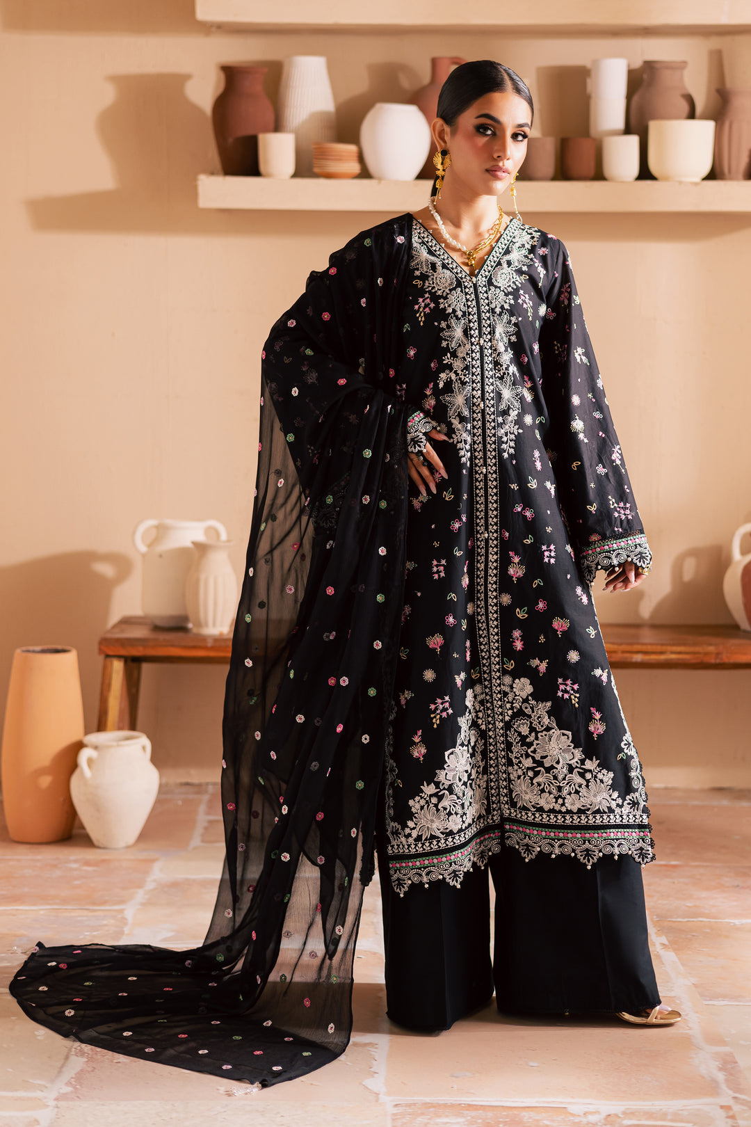 Priscilla 3Pc - Embroidered Lawn Dress