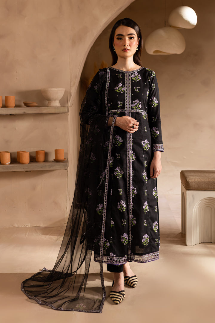 Zhenya Black 3Pc - Printed Khaddar Dress