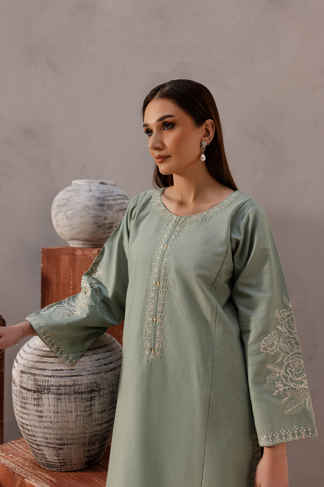 Sea Blush 2Pc - Embroidered Khaddar Dress