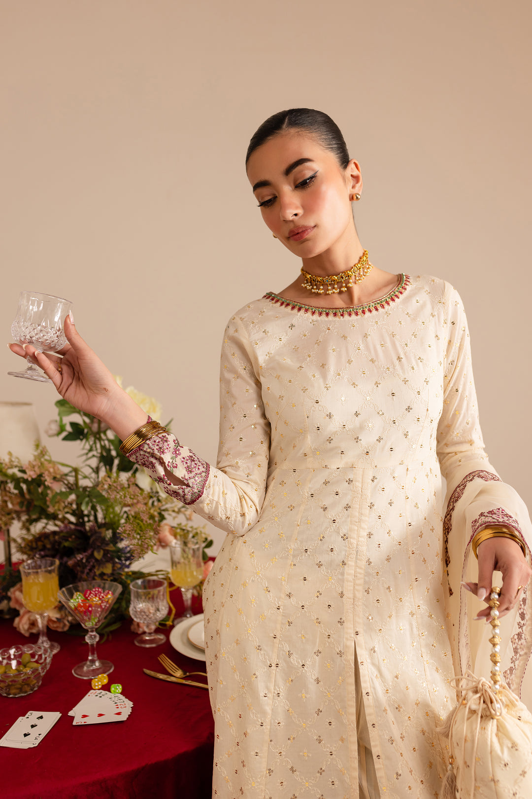 Sufaid 3Pc - Embroidered Luxe Pret