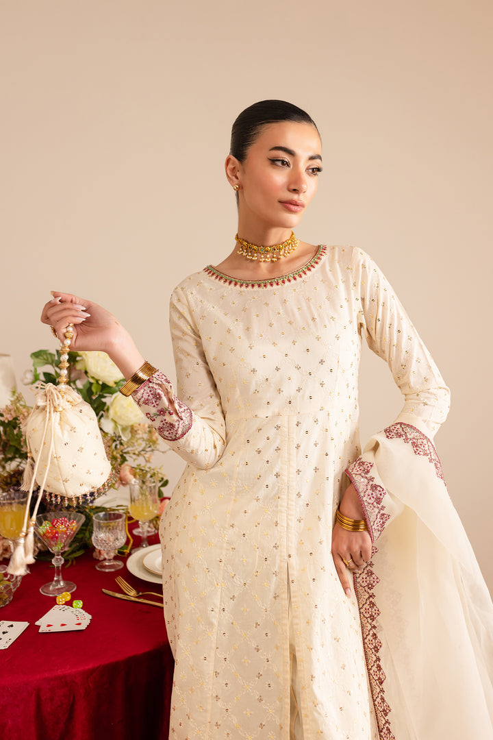 Sufaid 3Pc - Embroidered Luxe Pret