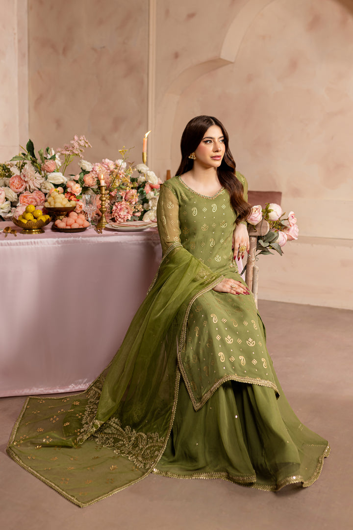 Green Jewel 3Pc - Embroidered Luxe PRET