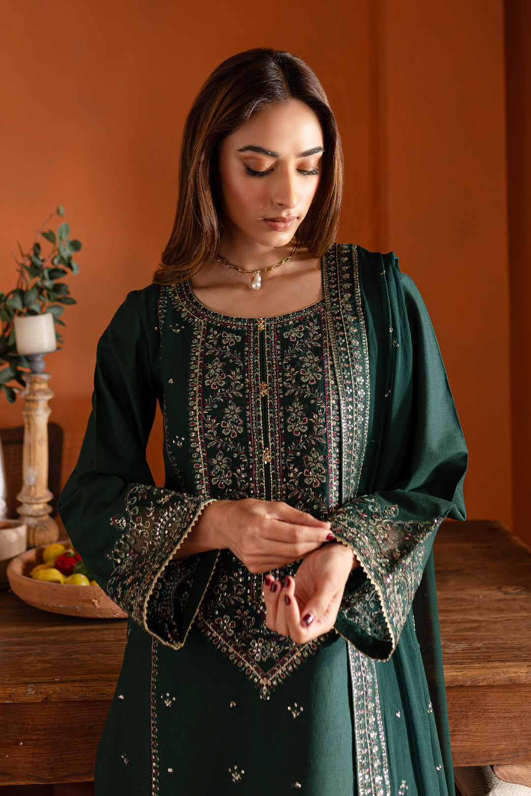 Jensun 3Pc- Embroidered Karandi Dress