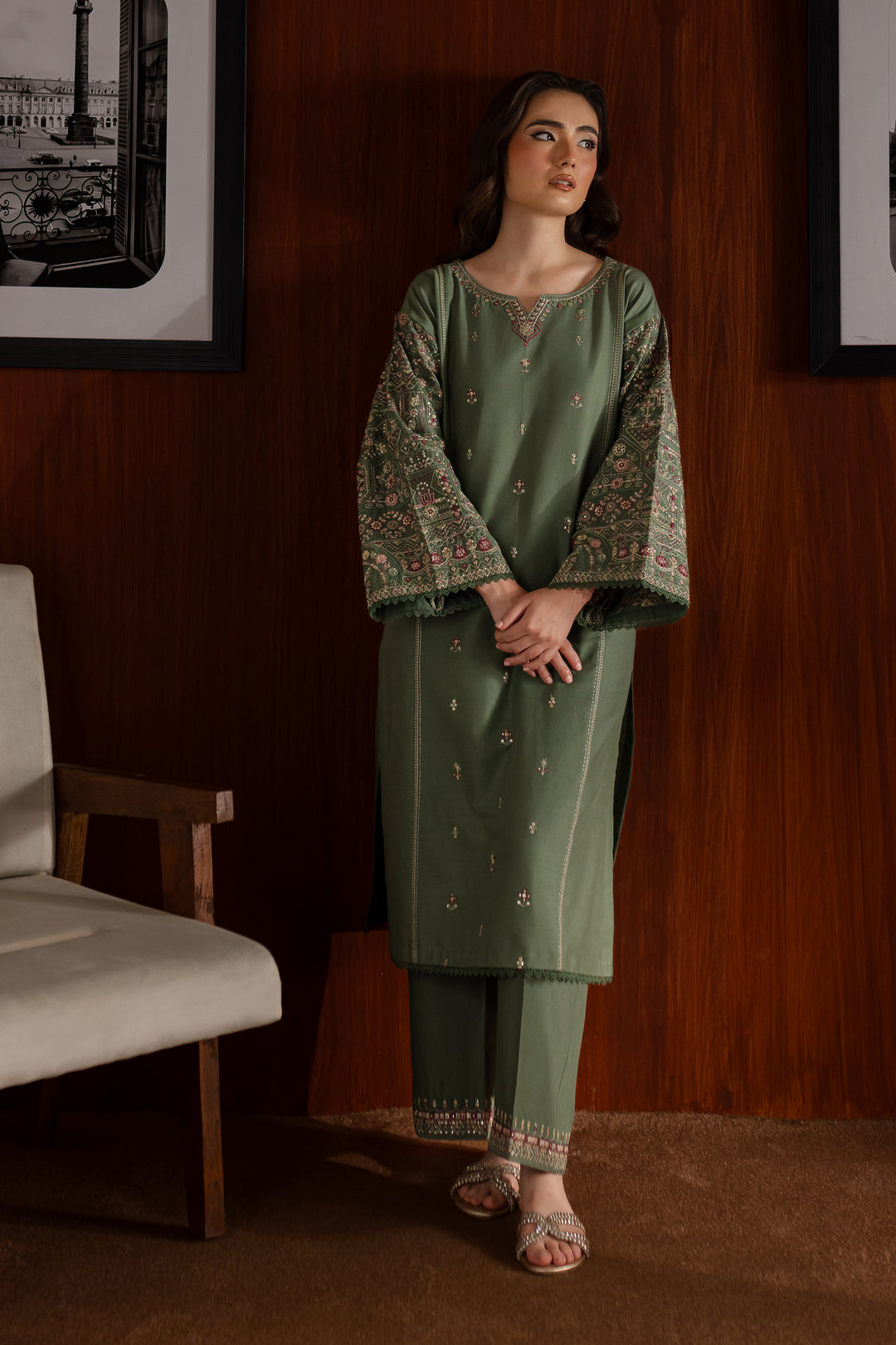 Mila 2Pc - Embroidered Khaddar Dress