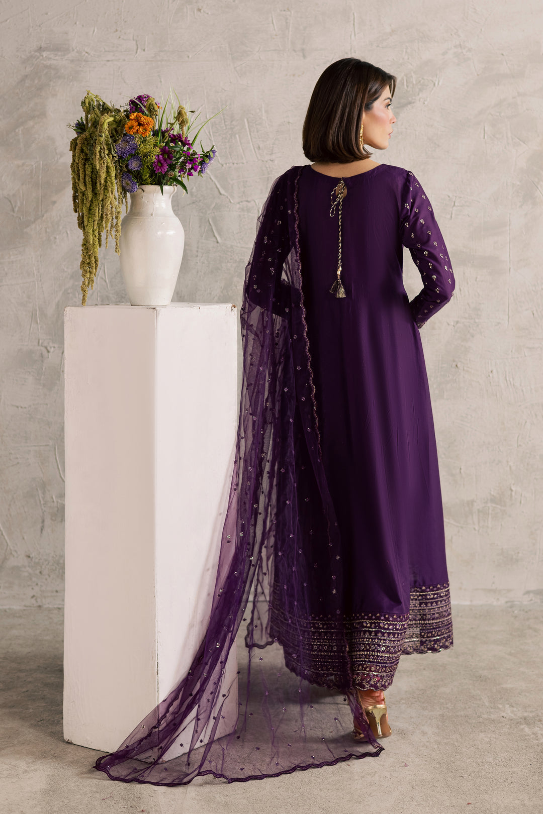 Purple Elaf 3Pc - Festive Embroidered Lawn