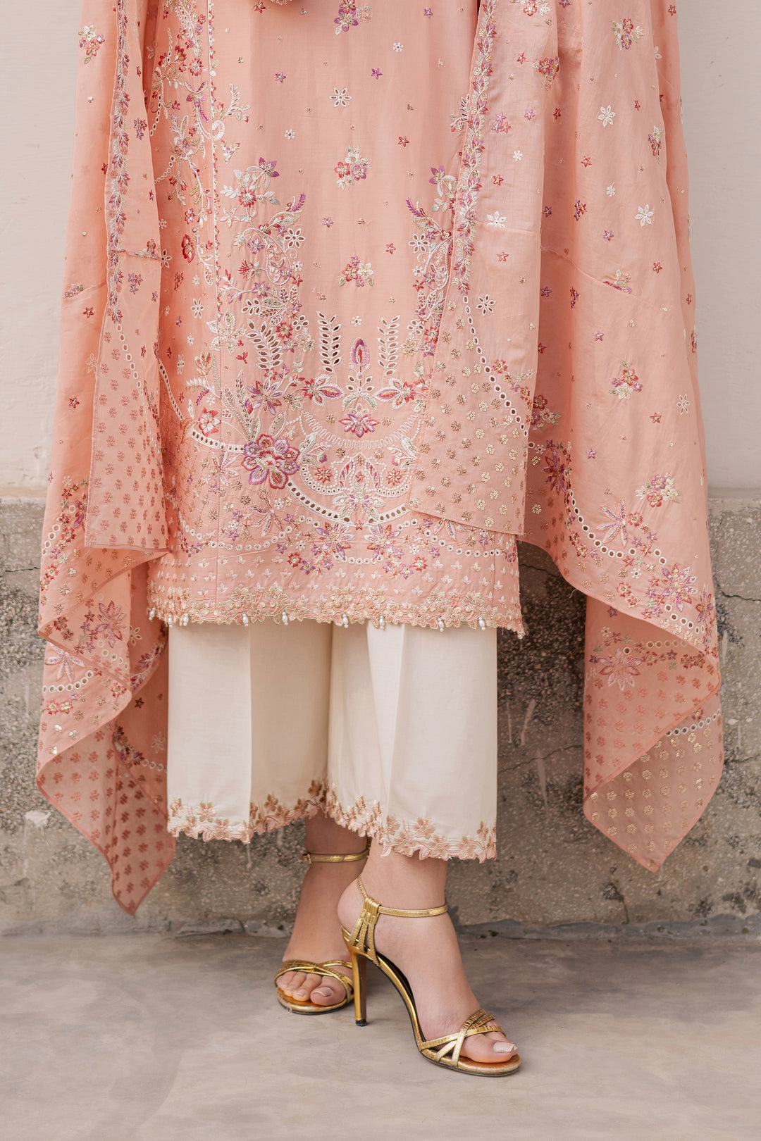 Peach Line 3Pc - Festive Embroidered Lawn