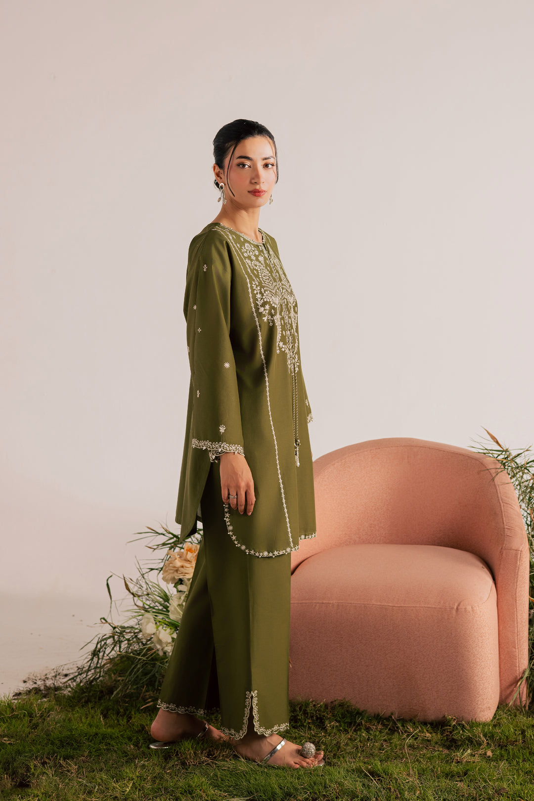 Mina Green 2Pc - Embroidered Lawn Dress