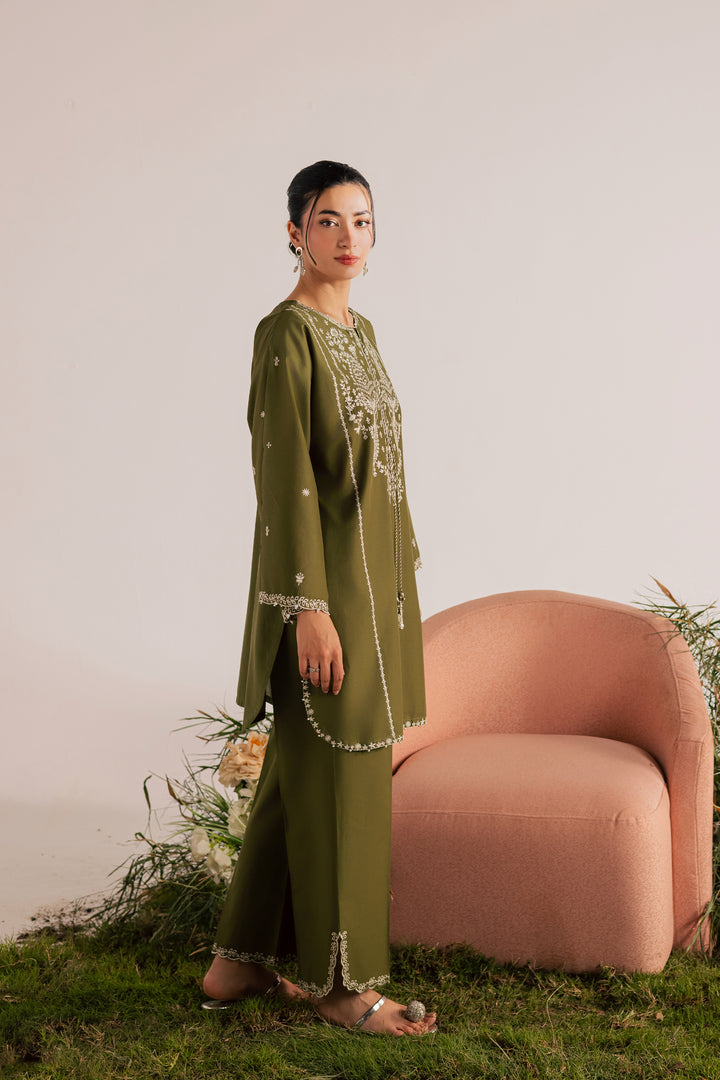 Mina Green 2Pc - Embroidered Lawn Dress
