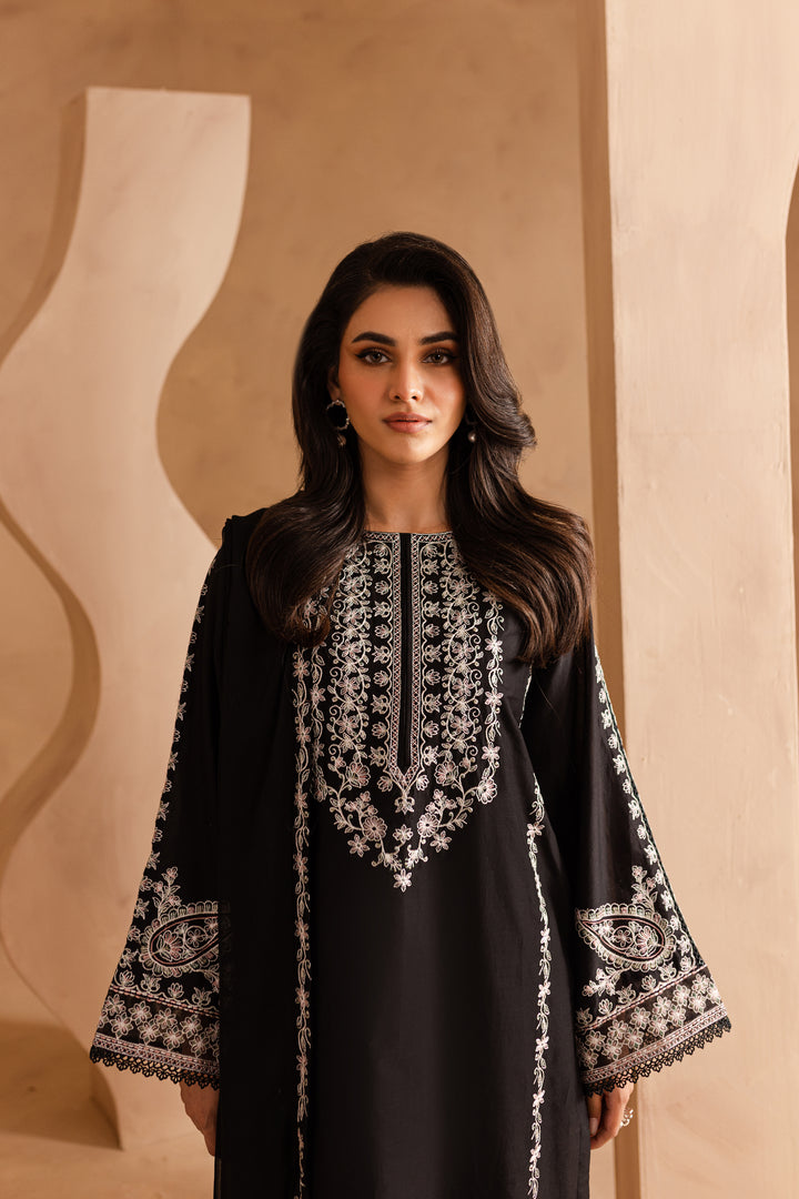 Black Pearl 3Pc - Embroidered Lawn Dress