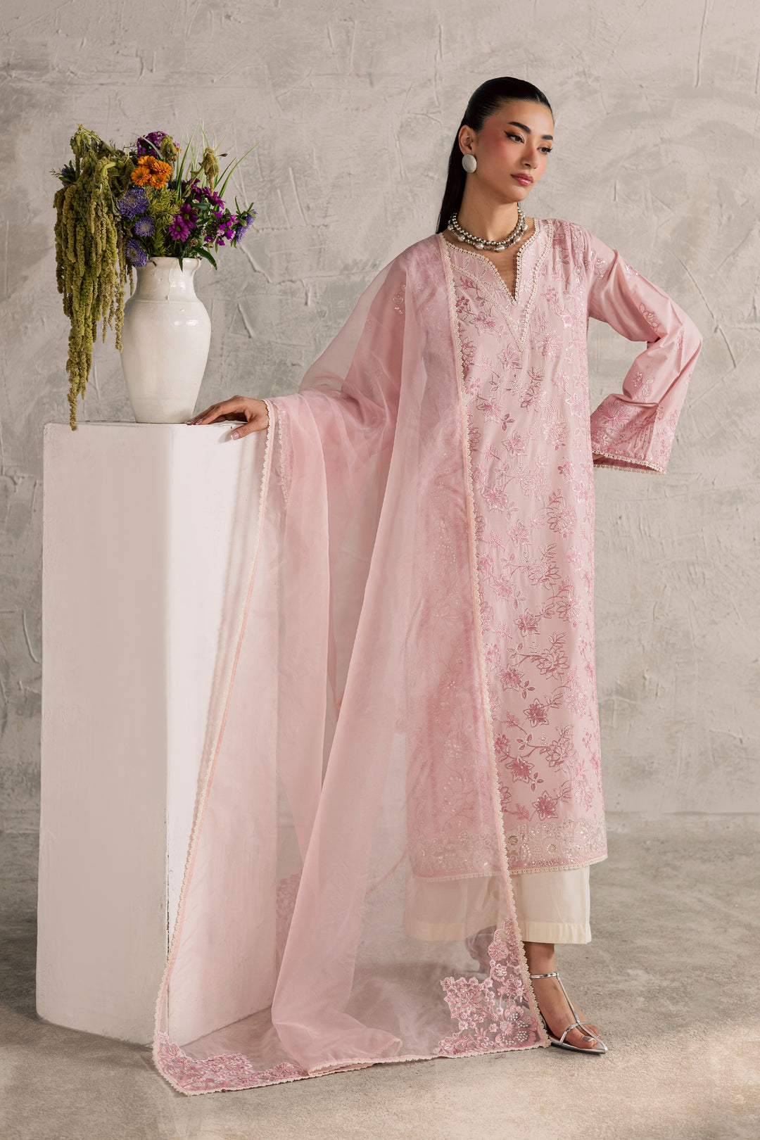 Coral Mist 3Pc - Festive Embroidered Lawn
