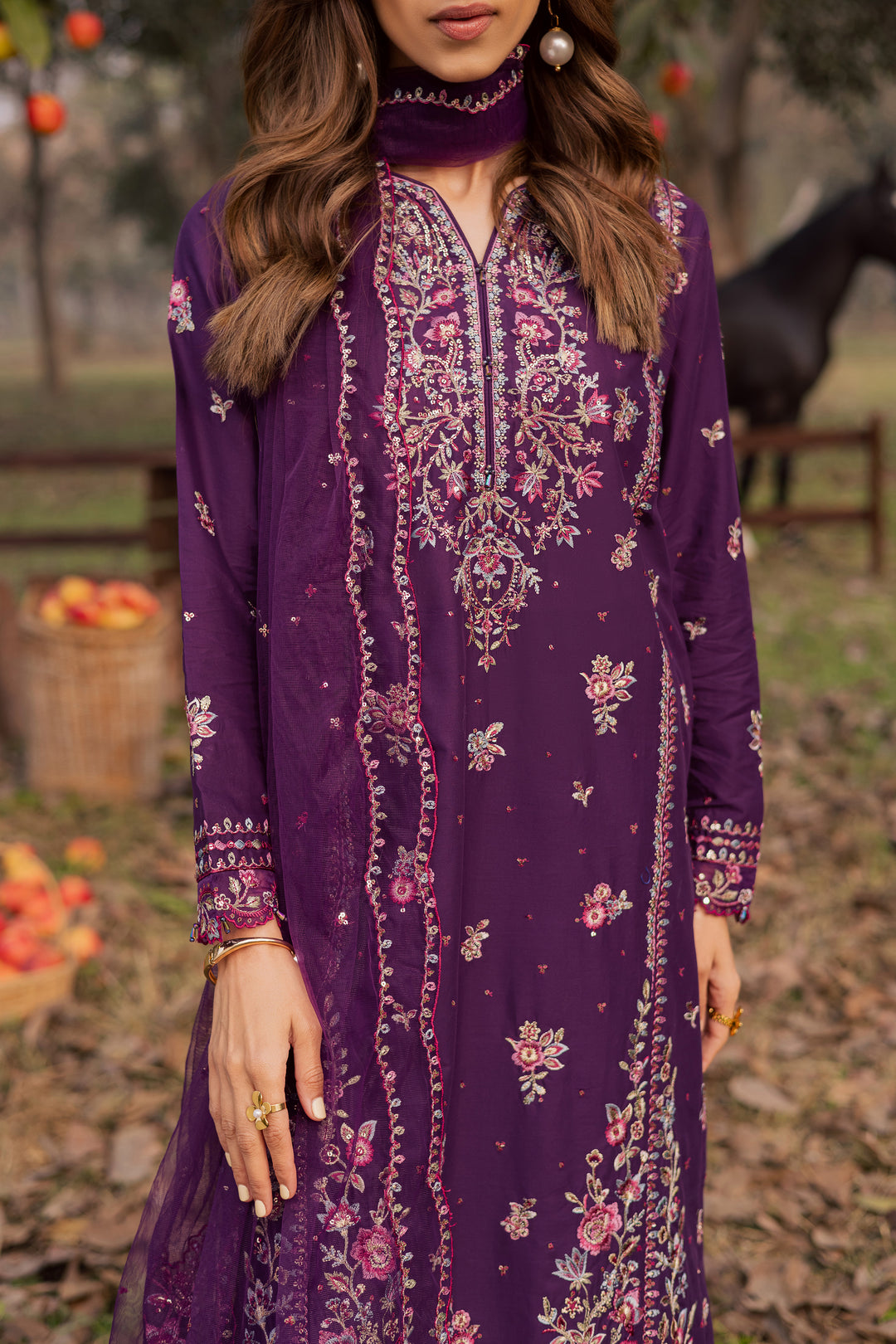 Purple Garden 3Pc - Festive Embroidered Lawn