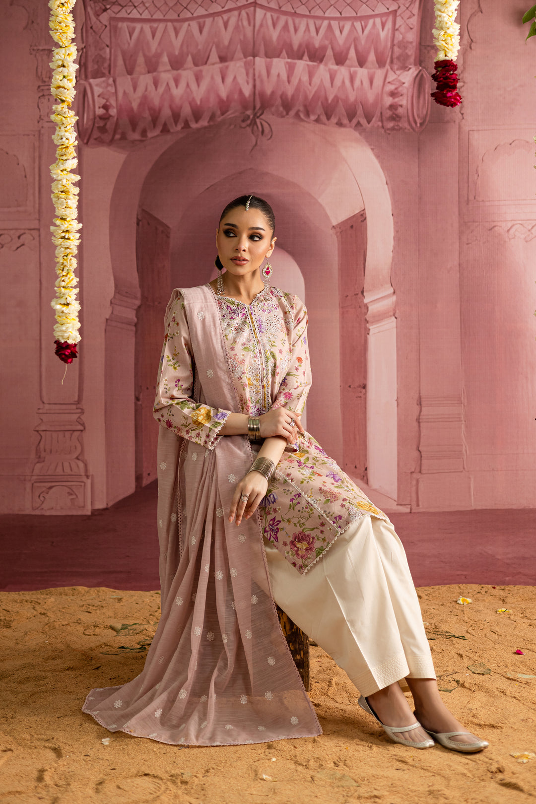 Emily 3Pc- Printed Lawn Dress With Farshi Shalwar