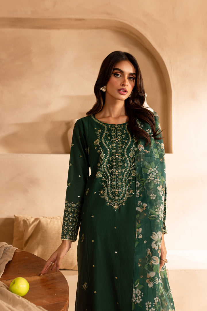 Sage Green 3Pc - Embroidered Lawn Dress