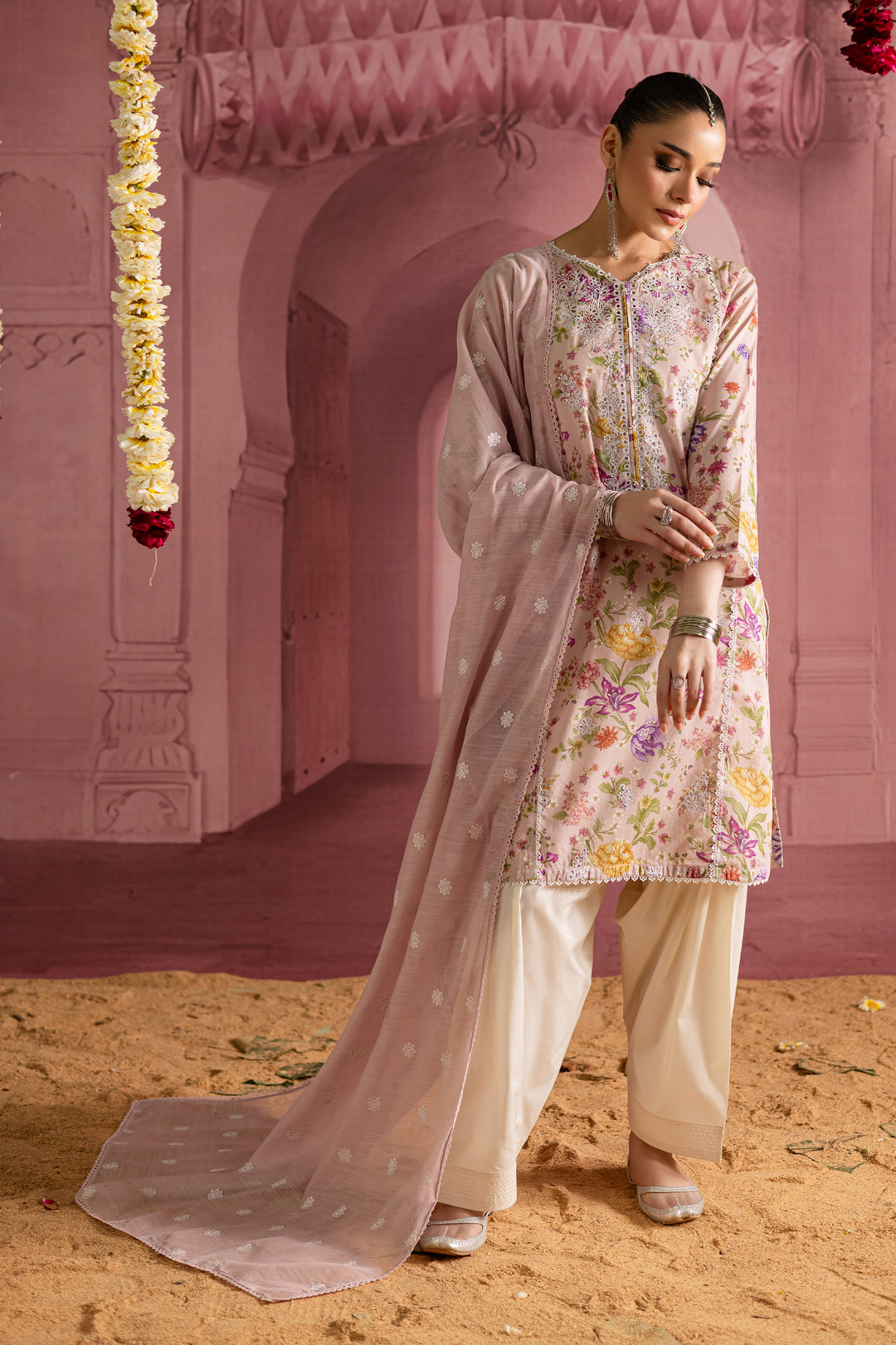 Emily 3Pc- Printed Lawn Dress With Farshi Shalwar