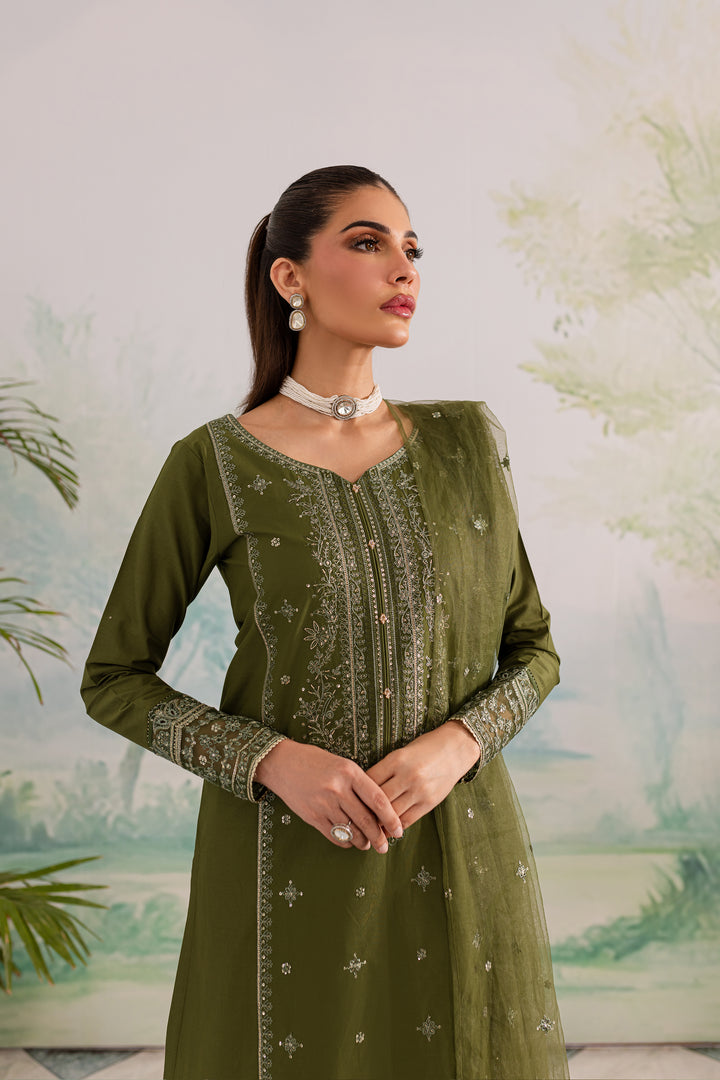 Key Lime 3Pc - Embroidered Lawn Dress