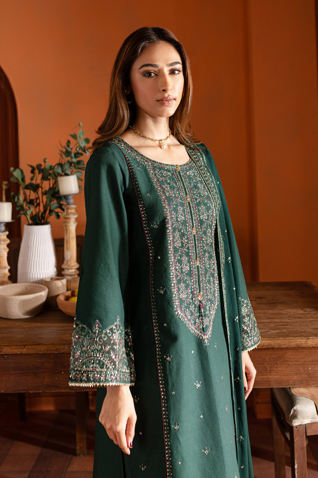 Jensun 3Pc- Embroidered Karandi Dress