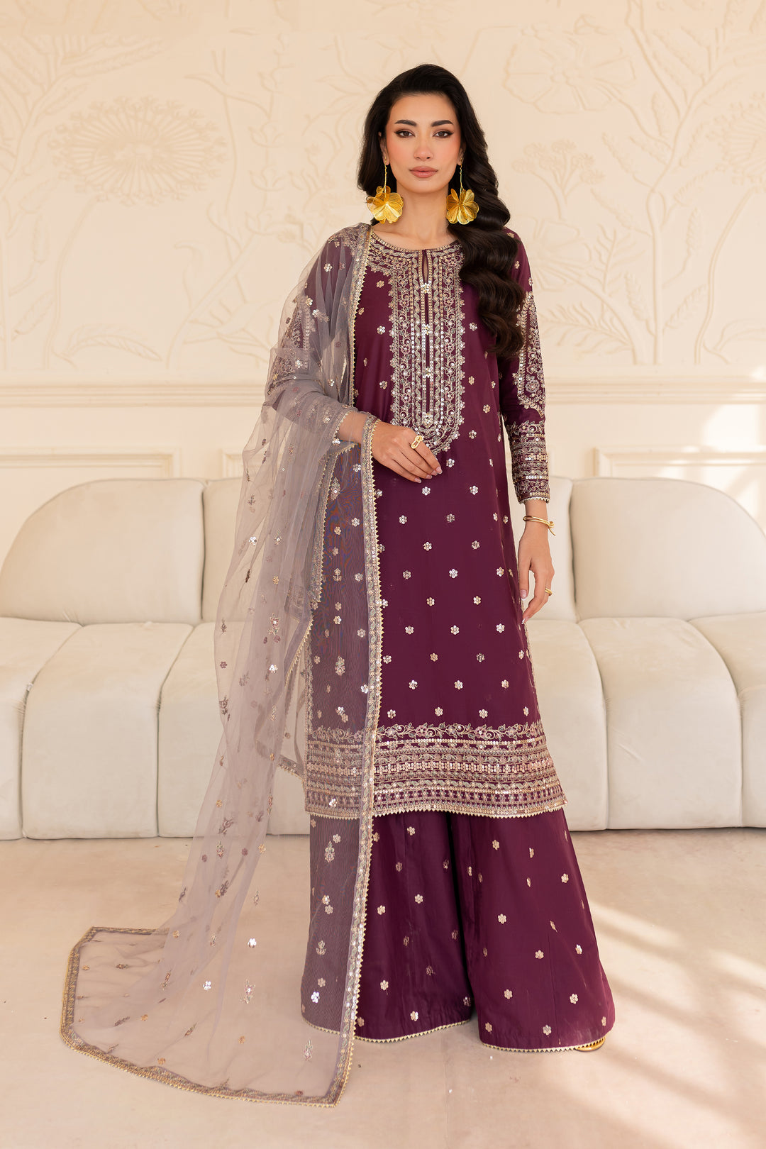 Lavish 3Pc - Embroidered Sharara Pret