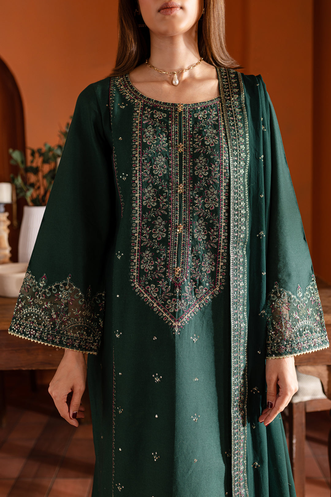 Jensun 3Pc- Embroidered Karandi Dress