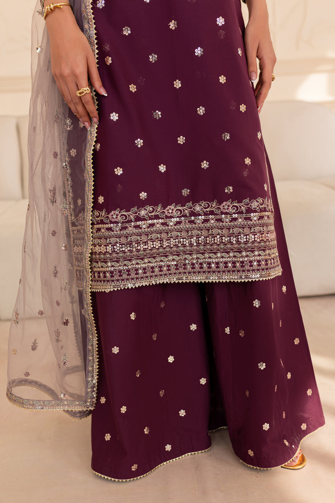 Lavish 3Pc - Embroidered Sharara Pret