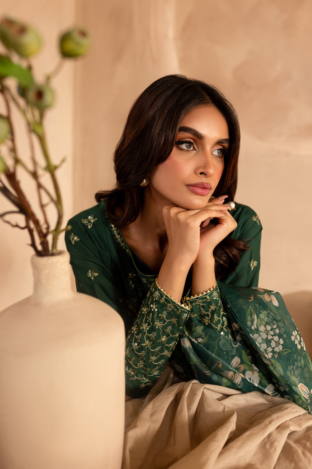 Sage Green 3Pc - Embroidered Lawn Dress