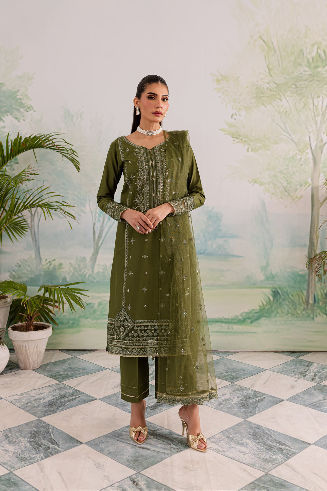 Key Lime 3Pc - Embroidered Lawn Dress