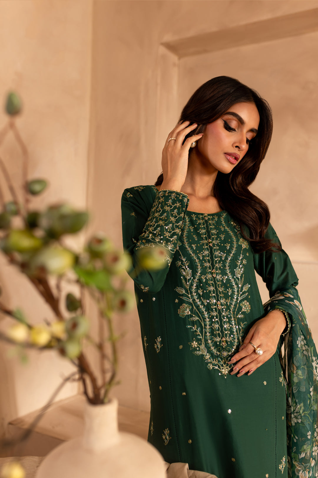 Sage Green 3Pc - Embroidered Lawn Dress