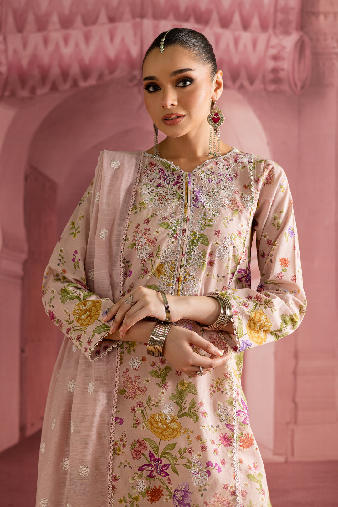 Emily 3Pc- Printed Lawn Dress With Farshi Shalwar