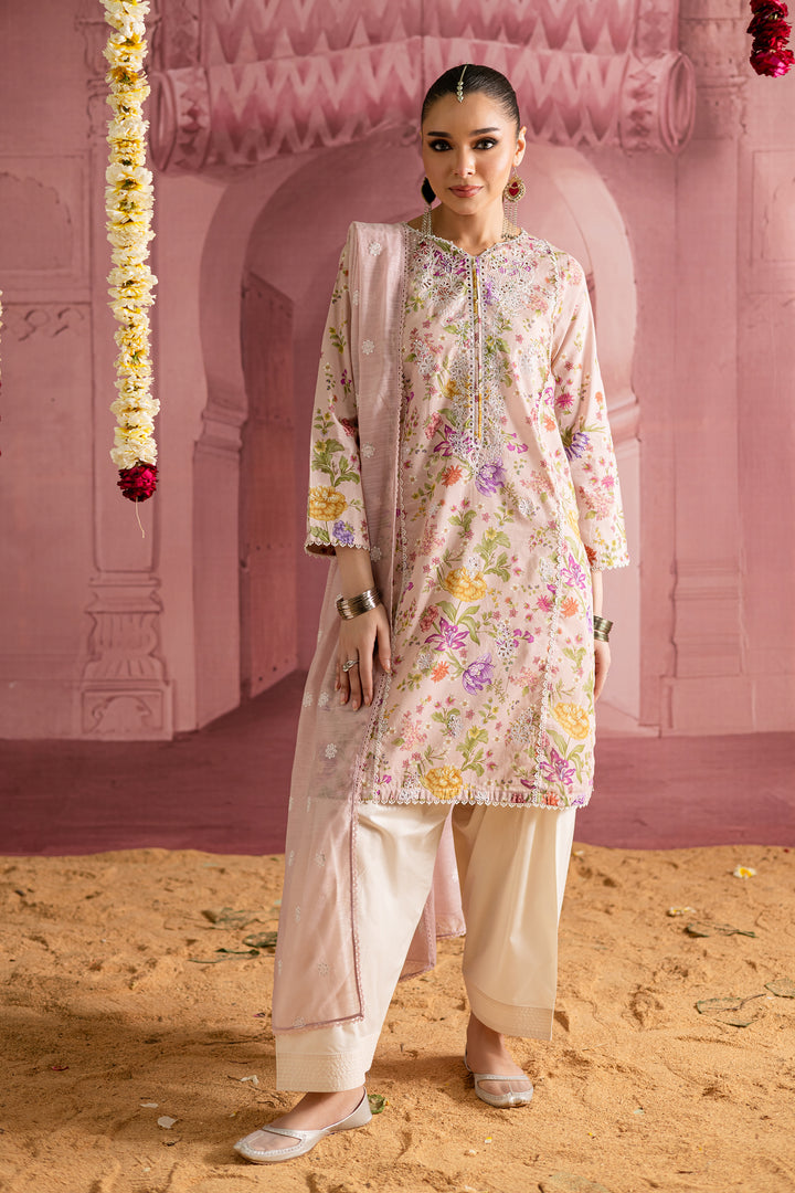 Emily 3Pc- Printed Lawn Dress With Farshi Shalwar