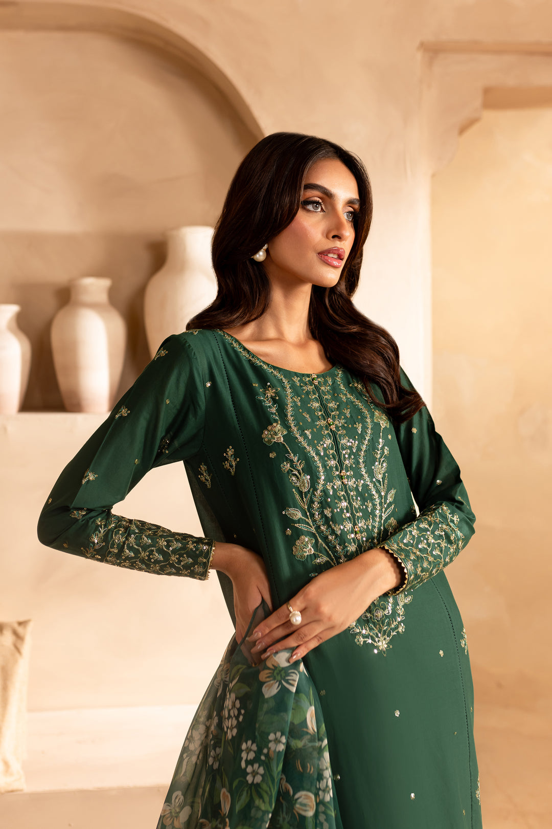 Sage Green 3Pc - Embroidered Lawn Dress