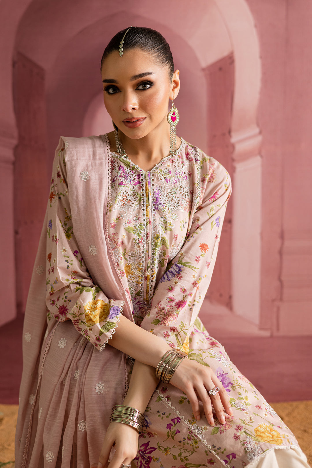 Emily 3Pc- Printed Lawn Dress With Farshi Shalwar